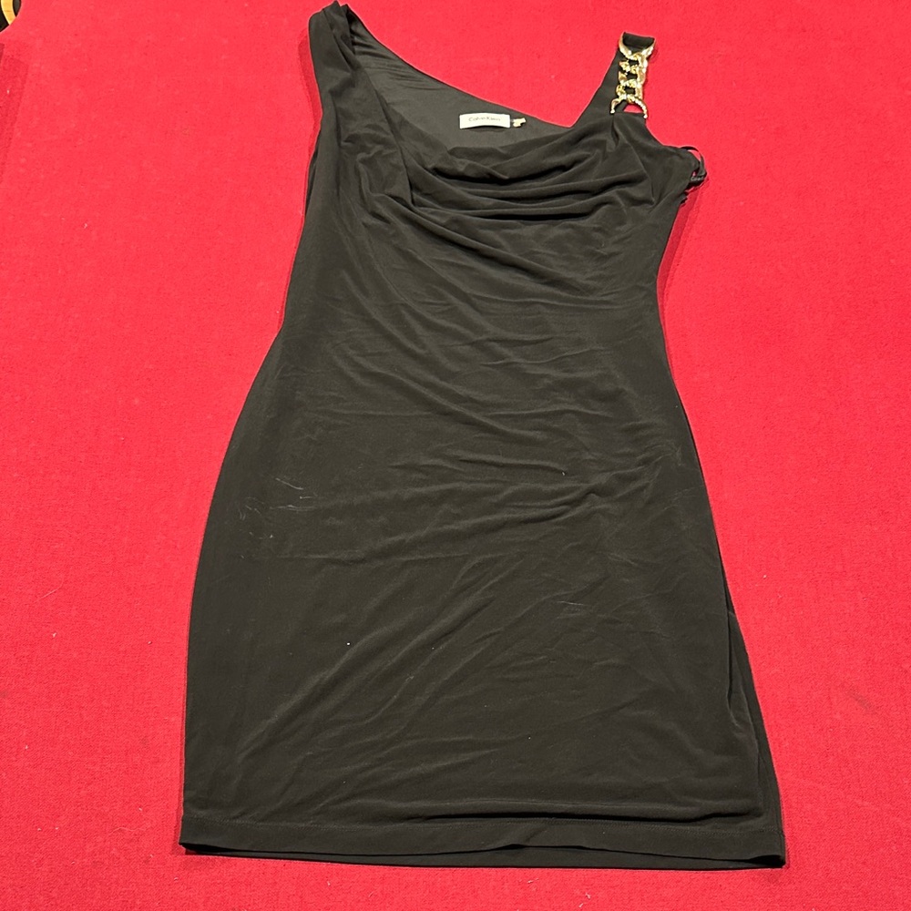 Calvin Klein Black One-Shoulder Chain Strap Dress
